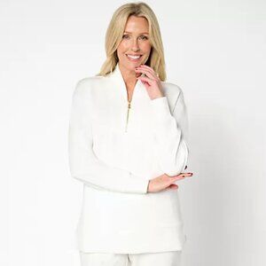 Belle by Kim Gravel Regular ScubaLuxe Half Zip Tunic Cream M A672302